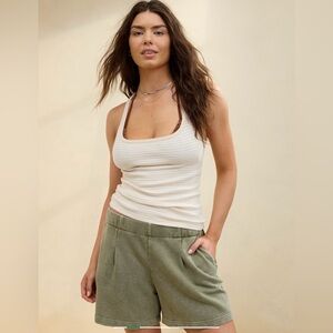 BNWT Aerie New Heights Trouser Fleece Short in Olive Fun